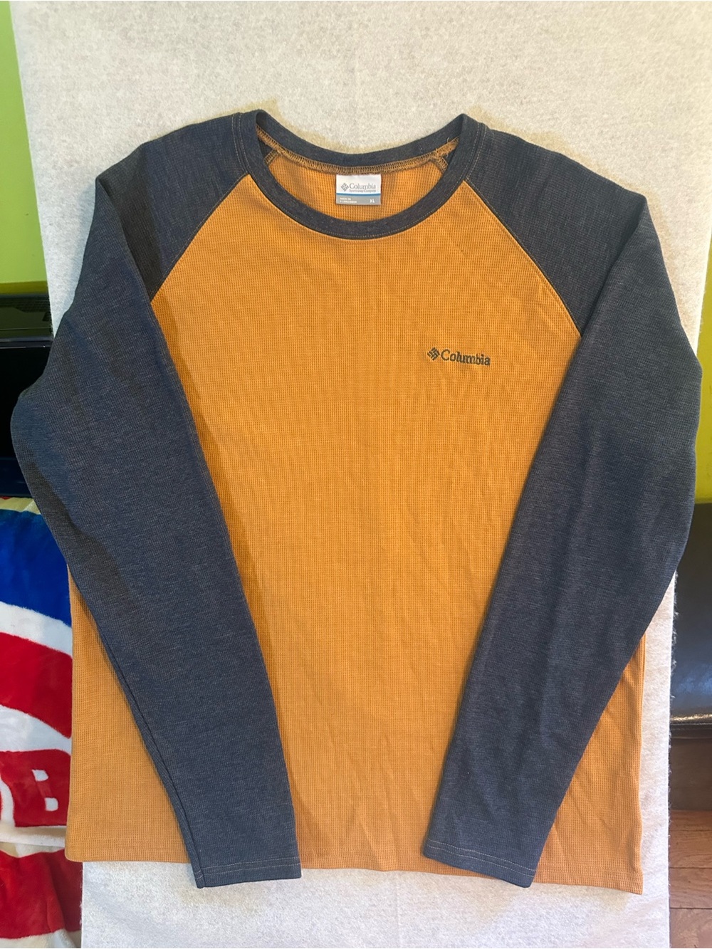 Columbia Men's Mustard Body with Charcoal Raglan Long Sleeve Shirt